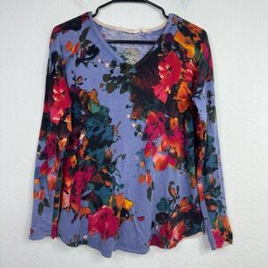 Soft Surroundings Sweater Womens S Floral V-Neck Dark Romantic Cottagecore Artsy